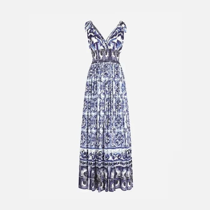 돌체앤가바나 여성 마이올리카 프린트 미디 드레스 - Dolce&Gabbana Womens … 이미지 1/11