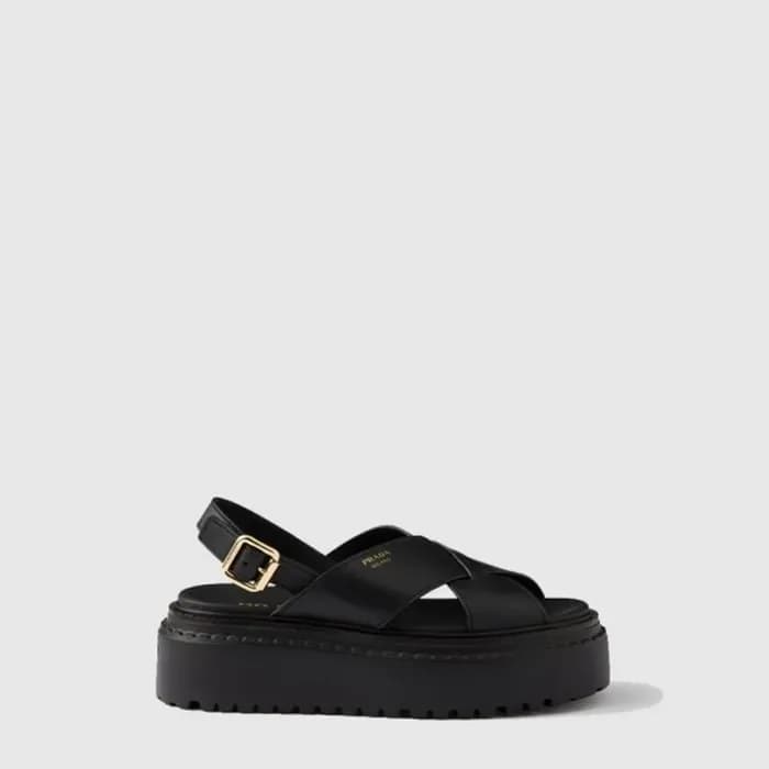프라다 여성 크리스크로스 가죽 플랫폼 샌들 - Prada Womens Crisscross Leather Platform Sandals - prs14476x 이미지 1/4