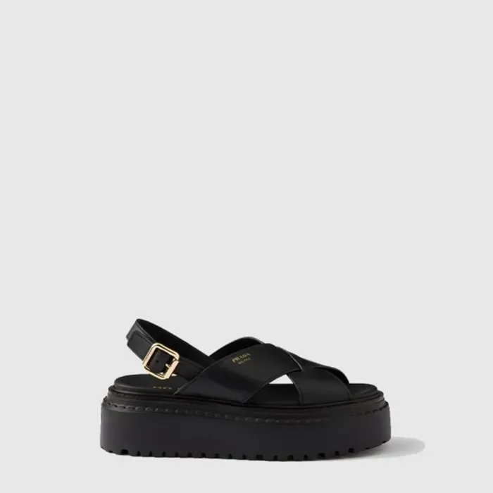 프라다 여성 크리스크로스 가죽 플랫폼 샌들 - Prada Womens Crisscross Leather Platform Sandals - prs14476x